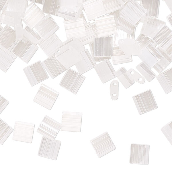 Seed bead, TILA®, glass, pkg/10g, 5mm full tila square, translucent silk luster white pearl, (TL-2548). image number 0