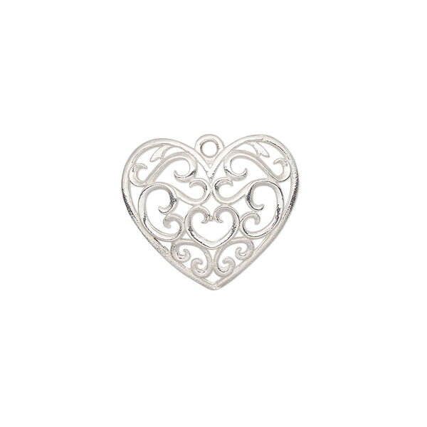 Charm, sterling silver, 18.5x16.5mm filigree heart. Sold individually. image number 0