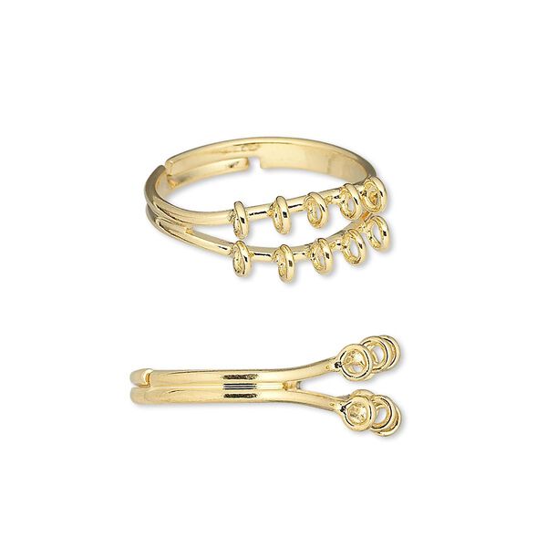 Ring, gold-plated brass, 6mm with 10 loops, adjustable. Sold per pkg of 10. image number 0