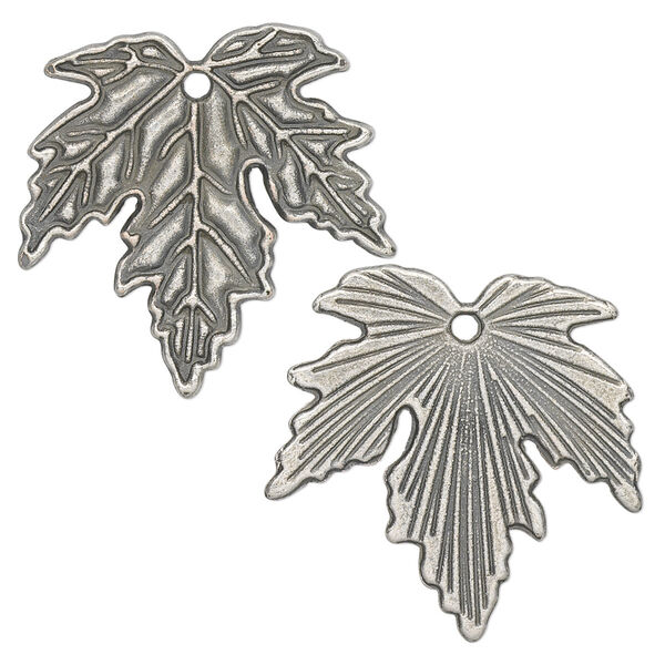 Charm, antique silver-plated "pewter" (zinc-based alloy), 27x26mm maple leaf. Sold per pkg of 12. image number 0