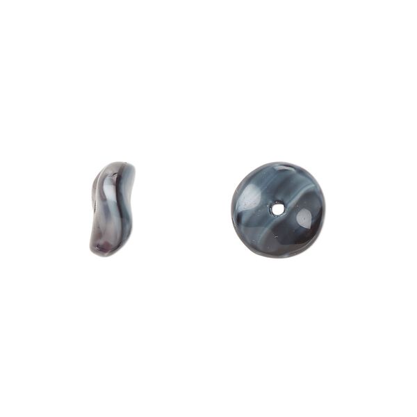 Bead, Czech pressed glass, light blue/black, 10x4mm rondelle. Sold per 15" to 16" strand. image number 0
