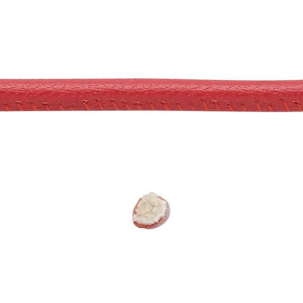 Cord, leather and cotton (dyed), red, 4mm zigzag-stitched round. Sold per 5-yard section. image number 0