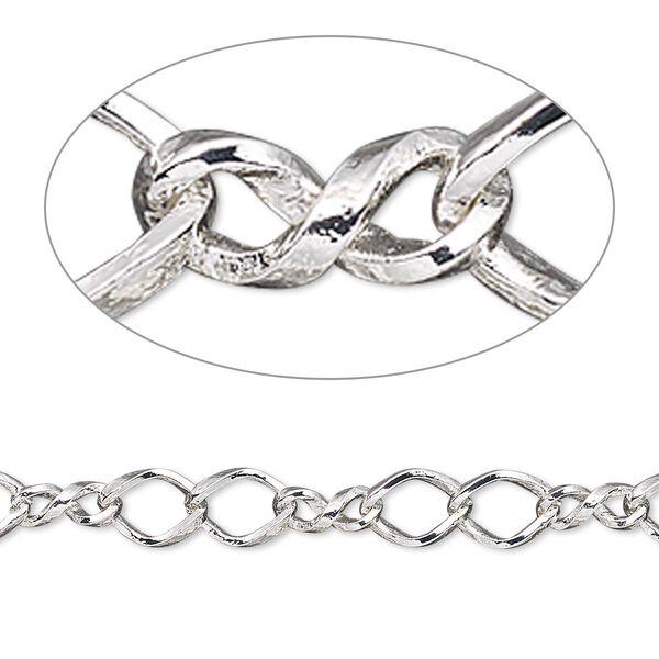 Chain, silver-plated brass, 5mm double figure 8. Sold per pkg of 5 feet. image number 0