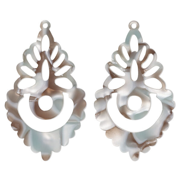 Focal, resin, grey and brown, 50x31mm fancy teardrop. Sold per pkg of 2. image number 0