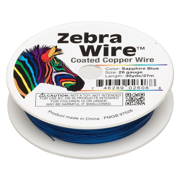 Wire, Zebra Wire™, color-coated copper, sapphire blue, round, 26 gauge. Sold per 30-yard spool. image number 0