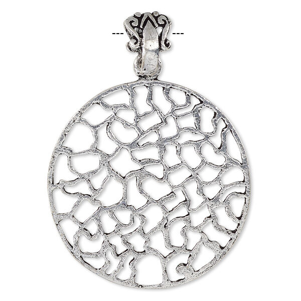 Pendant, antique silver-plated white brass, 37mm flat round with freeform line design and cutouts. Sold individually. image number 0