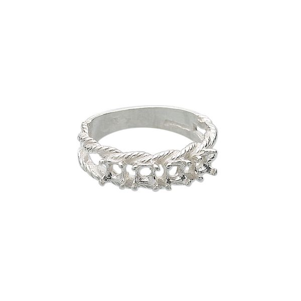 Ring, Sure-Set™, sterling silver, braided band with (4) 3.5mm 4-prong round settings, size 6. Sold individually. image number 0