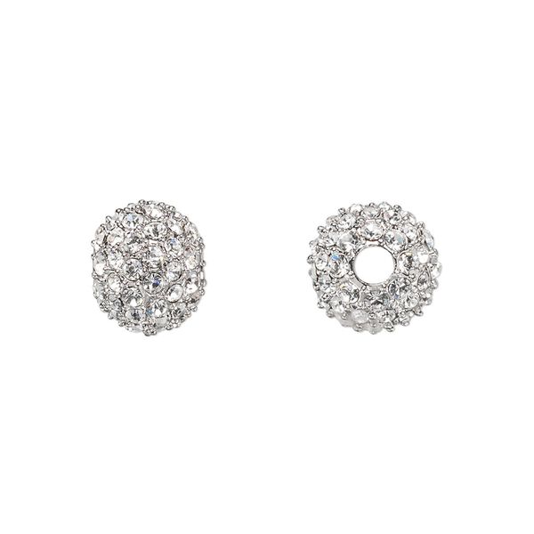Bead, Dione®, crystal and rhodium plate pewter (tin-based alloy), crystal clear, 10mm round. Sold individually. image number 0