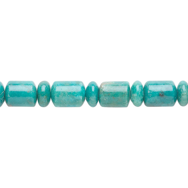 Bead, turquoise (dyed / stabilized), blue, 6x3mm rondelle and 8x6mm drum, C grade, Mohs hardness 5 to 6. Sold per 15" to 16" strand. image number 0