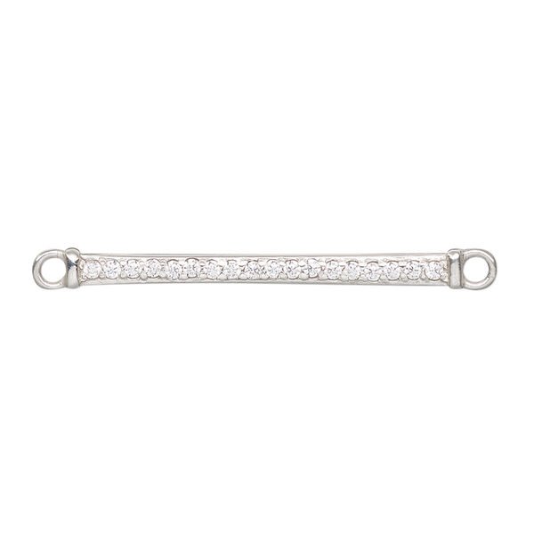 Focal, sterling silver and cubic zirconia, clear, 33x3mm single-sided rectangle with 2 loops. Sold individually. image number 0