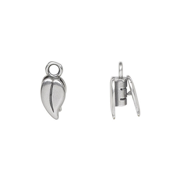 Crimp end, JBB Findings, antique silver-plated brass, 10x6mm double-sided leaf, 2mm inside diameter. Sold per pkg of 2. image number 0