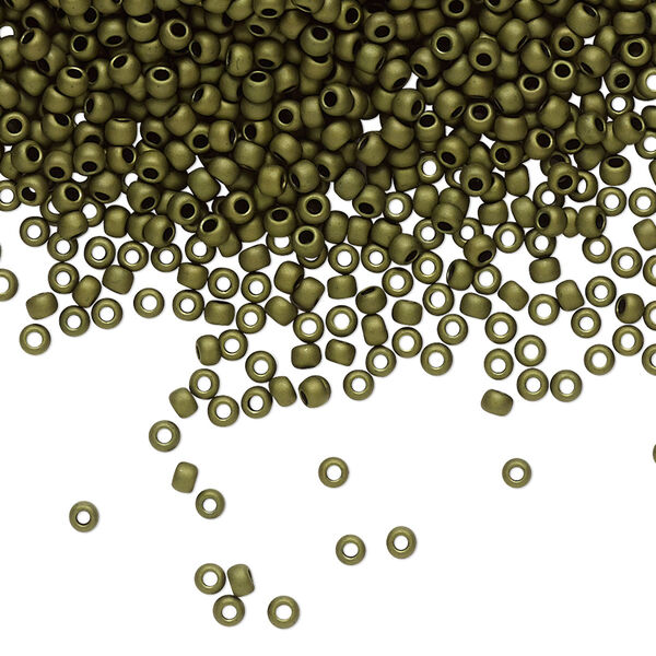 Seed bead, TOHO BEADS®, glass, pkg/7.5g, #11 round, opaque matte dark olive (TR-11-617). image number 0