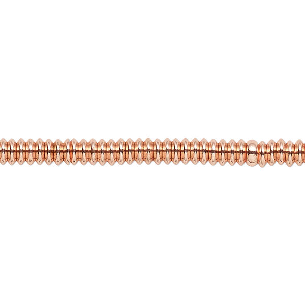 Bead, copper-finished brass, 4x1mm heishi. Sold per 8-inch strand. image number 0