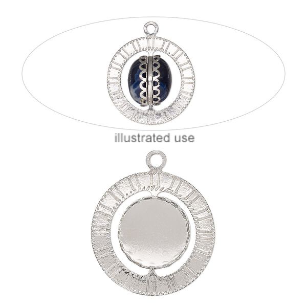 Focal, silver-finished "pewter" (zinc-based alloy), 33mm round with (2) 18mm revolving round settings. Sold individually. image number 0