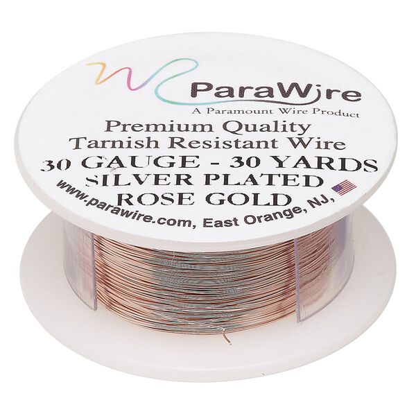 Wire, ParaWire™, rose gold-finished copper, round, 30 gauge. Sold per 30-yard spool. image number 0