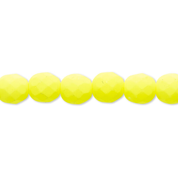 Bead, Preciosa, Czech painted fire-polished glass, matte neon yellow, 8mm faceted round. Sold per 8-inch strand, approximately 25 beads. image number 0
