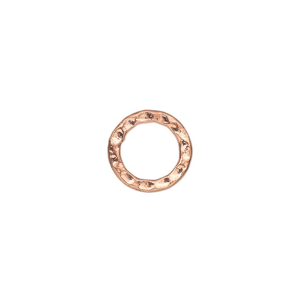 Component, copper-plated steel, 12mm double-sided hammered open round. Sold per pkg of 12. image number 0