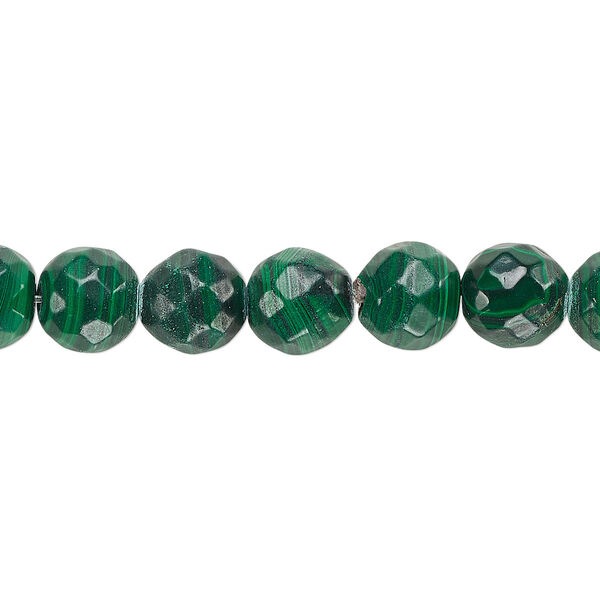 Malachite 1pkg1, faceted round bead natural B grade, 8 inch 10mm image number 0