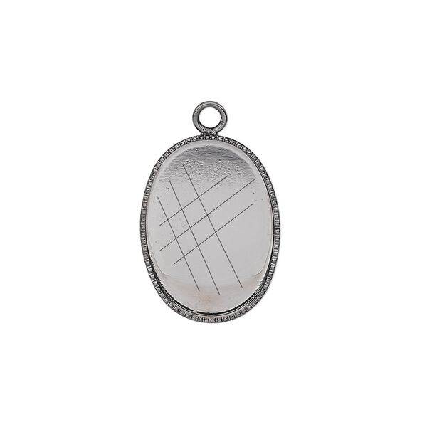 Drop, gunmetal-plated brass, 19x14mm oval with beaded edge and 18x13mm oval bezel setting. Sold per pkg of 6. image number 0