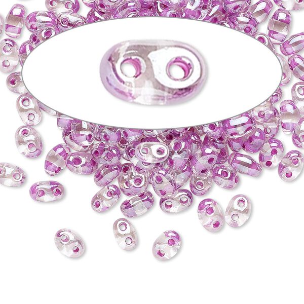 Seed bead, Preciosa Twin™ Czech glass, pkg/50g, 5x2.5mm oval, transparent violet terra color-lined clear, (38628). image number 0
