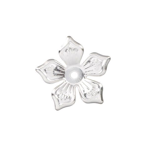 Component, silver-finished steel, 22x21mm single-sided flower. Sold per pkg of 20. image number 0
