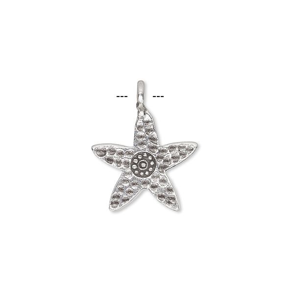 Charm, Hill Tribes, antiqued sterling silver, 16x15mm single-sided hammered starfish. Sold individually. image number 0