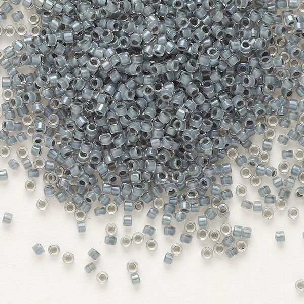 Seed bead, Delica®, glass, pkg/50g, #11 round, translucent grey-lined luster crystal clear (DB-0081). image number 0