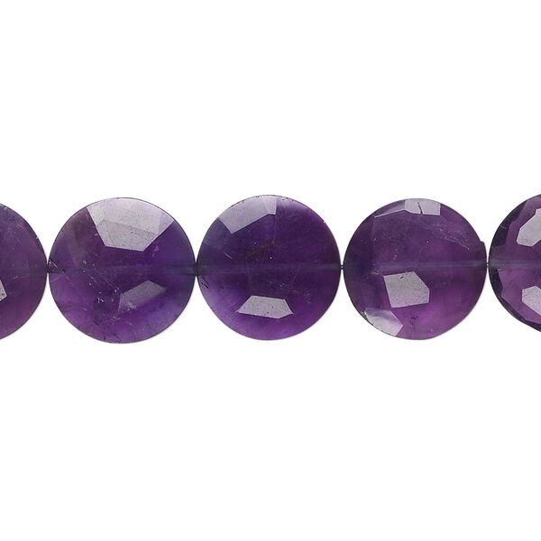 Amethyst 1pkg5, hand-cut faceted flat round bead natural B+ grade, 12mm image number 0