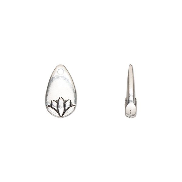 Charm, TierraCast®, "Happy Go Lucky" collection, antique silver-plated pewter (tin-based alloy), 13x8mm double-sided lotus petal. Sold per pkg of 20. image number 0