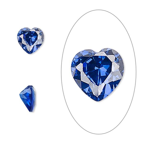 Gem, cubic zirconia, spinel blue, 8mm faceted heart, Mohs hardness 8-1/2. Sold individually. image number 0