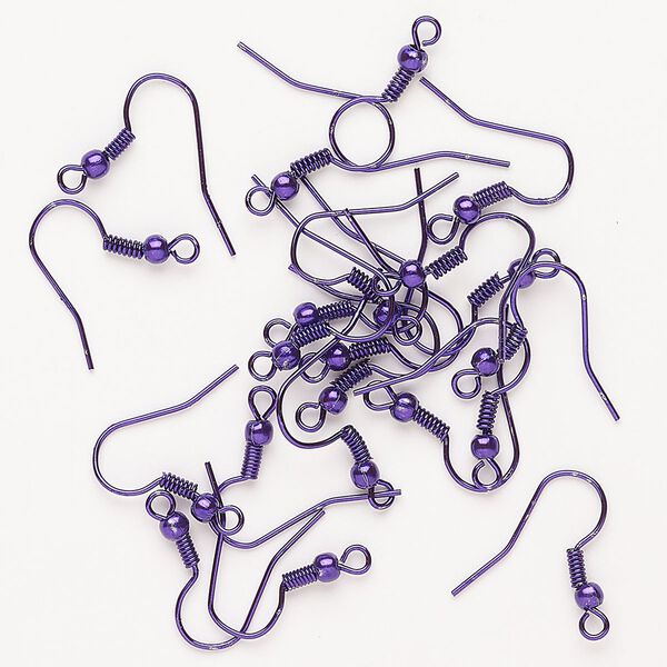 Ear wire fishhook 1pkg20, 18mm / 3mm ball / 3.5mm coil / open loop, 22 gauge anodized steel purple 10 pair image number 0