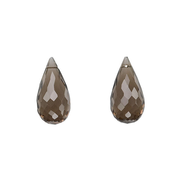Smoky quartz 1pkg2, hand-cut top-drilled faceted briolette bead B grade, 16x8mm image number 0