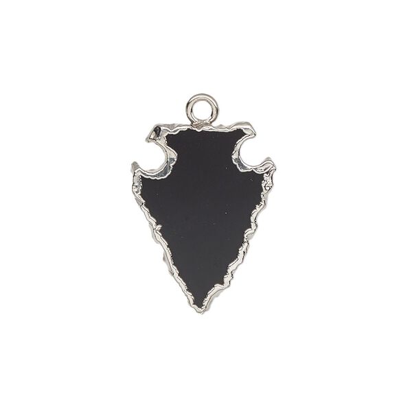 Black onyx / sterling silver 1pkg1, electroplated hand-cut arrowhead drop 20x15mm image number 0