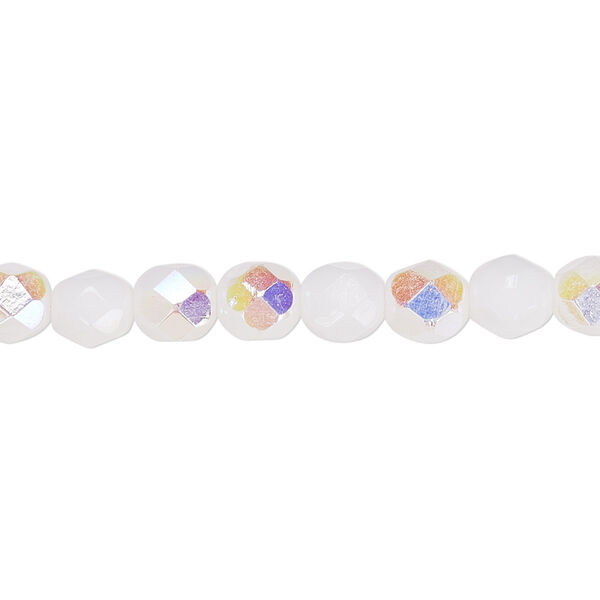 Bead, Czech fire-polished glass, opaque white AB, 6mm faceted round. Sold per 15-1/2" to 16" strand, approximately 65 beads. image number 0