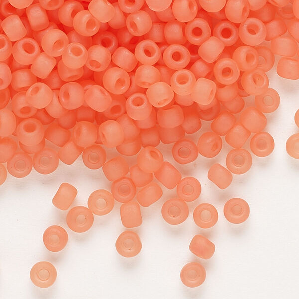 Seed bead, Dyna-Mites™, glass, translucent matte inside color tangerine, #6 round. Sold per 40-gram pkg. image number 0