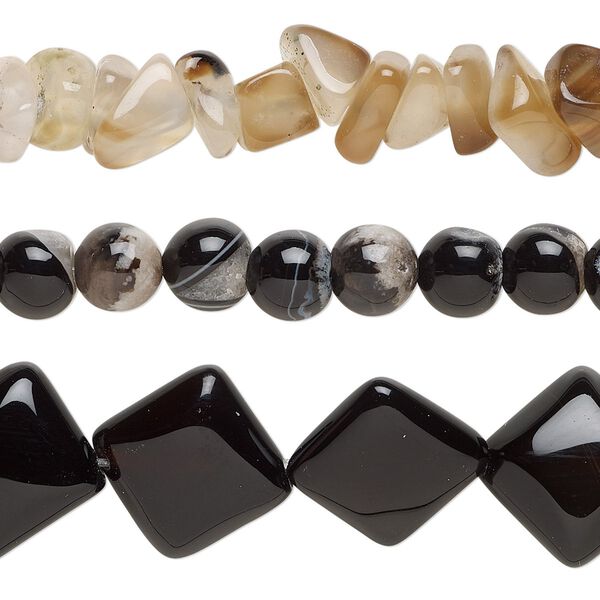 Black agate 1pkg3, mixed shape bead 15 inch mix 7x2mm-17x17mm image number 0