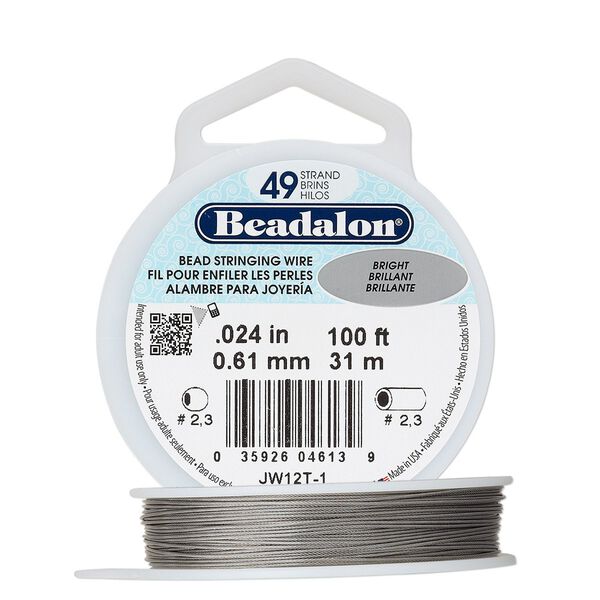 Wire, Beadalon®, nylon and stainless steel, bright, 49 strand, 0.024-inch diameter. Sold per 100-foot spool. image number 0
