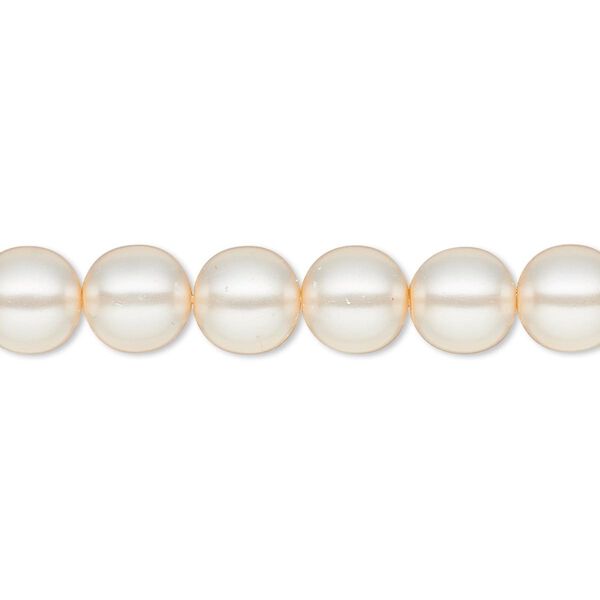 Bead, Czech glass druk, pearlized translucent light peach, 8mm round. Sold per 16-inch strand. image number 0