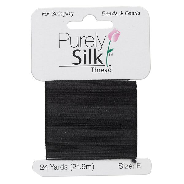 Thread, Purely Silk™, black, size E. Sold per 24-yard card. image number 0