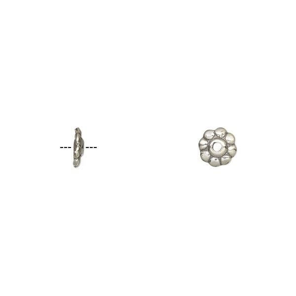 Bead cap, antiqued sterling silver, 6x1.5mm fancy round, fits 6-8mm beads. Sold per pkg of 10. image number 0