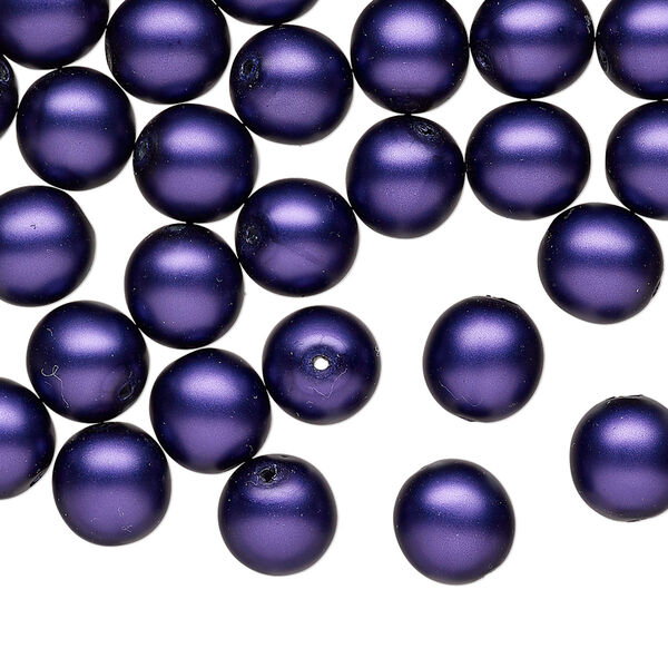 Bead druk Czech pearl-coated glass 50pk 8mm round, matte opaque purple image number 0