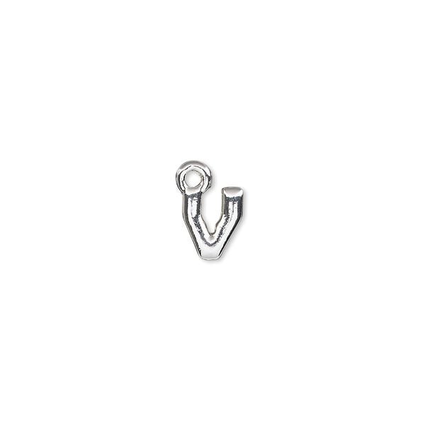 Charm, silver-finished "pewter" (zinc-based alloy), 8x6.5mm alphabet letter V. Sold per pkg of 2. image number 0