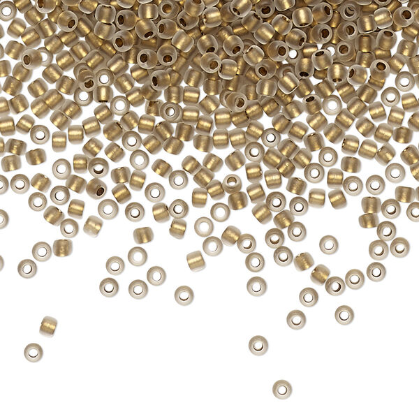 Seed bead, TOHO BEADS®, glass, pkg/7.5g, #11 round, opaque gold-lined frosted crystal clear (TR-11-989F). image number 0