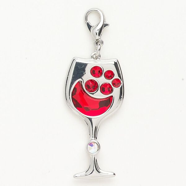 Charm steel 1pk 30x15mm wine glass lobster claw clasp, silver finish Siam clear AB image number 0
