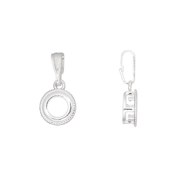 Pendant, sterling silver, round with rope edge, 18x9mm, 6mm round setting. Sold individually. image number 0