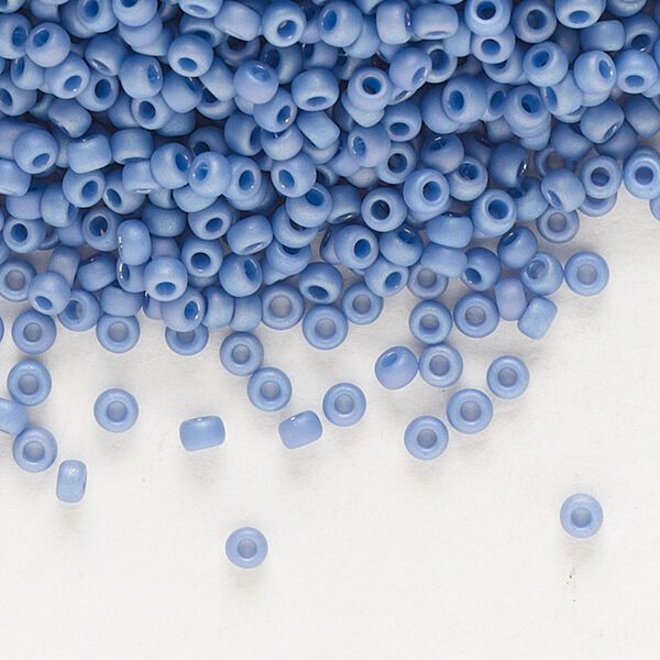 Seed bead, Miyuki, glass, pkg/25g, #11 rocaille, opaque matte rainbow mermaid blue, (RR-4704). image number 0