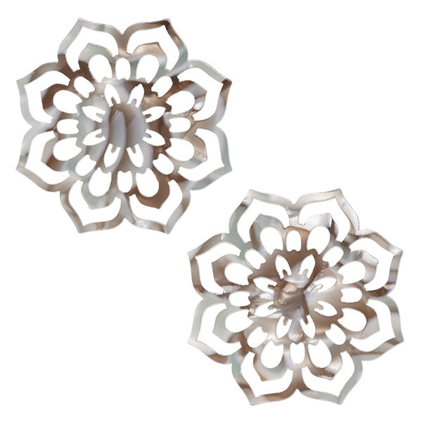 Focal, resin, grey and brown, 50mm flower with cutouts. Sold per pkg of 2. image number 0