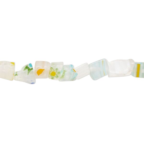 Bead, millefiori glass, translucent white / orange / multicolored, small chip. Sold per 35-inch strand. image number 0