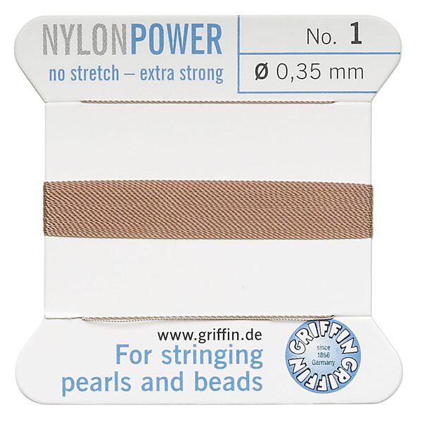 Thread, Griffin, nylon, beige, size #1. Sold per 2-meter card (approximately 78 inches). image number 0
