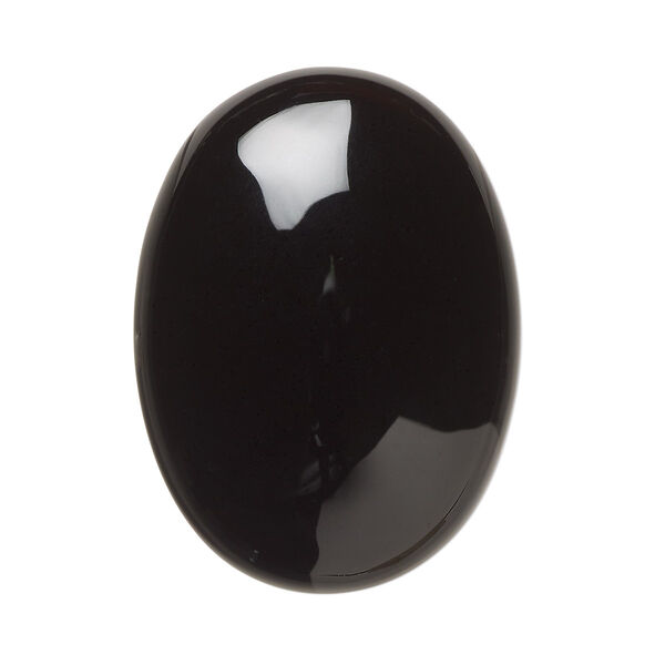 Cabochon, black onyx (dyed), 30x22mm calibrated oval, B grade, Mohs hardness 6-1/2 to 7. Sold individually. image number 0